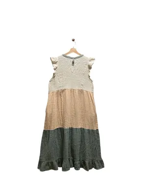 West & Wild Flutter Sleeve Color Block Maxi Dress Gauzy Cotton Green Size L Boho thumbnail 10