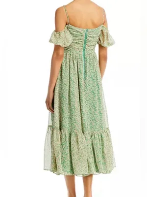 Bardot Fauna Midi Dress in Green Floral Cold Shoulder size Small US 4 $149 thumbnail 7