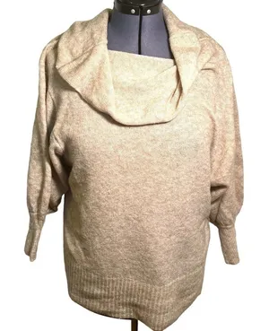 Cato Women's Sz XL Cowl Neck Sweater Oatmeal Heather Beige Dolman Sleeve Stretch thumbnail 1