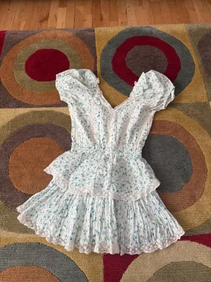 LoveShackFancy Carlo Dress Mini Short Tiered Ruffle Bonnett Blue Size Petite thumbnail 6