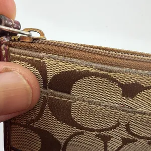 Coach Mini Skinny Brown Signature C Canvas & Leather Coin Ca thumbnail 5