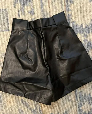 ASOS Black Leather Crocodile Pleated Shorts thumbnail 2