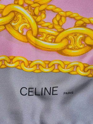 CELINE Paris Silk Scarf Pink Gold Chain Print Square thumbnail 4