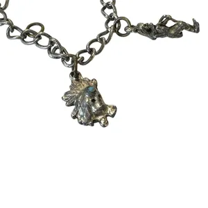 Turquoise Accented Charm Bracelet Anklet Southwestern Silver Tone Tribal Boho thumbnail 4