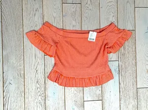 Urban Outfitters Ribbed Ruffle 2-Piece Set - Off-The-Shoulder & Flare Pants thumbnail 2