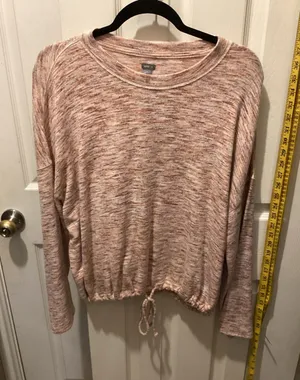 aerie Marled Blush Pink Drawstring-Hem Long Sleeve Top thumbnail 1