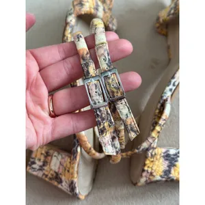 Sandro Ankle Strap Maeva Yellow Brown Snakeskin Leather Sandals Size 39 thumbnail 7