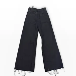 Zara Black Wide Leg Raw Fray Hem High Rise Jean Size 4 Stretch Patch Pockets EUC thumbnail 2