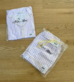 All for Mimi Gingham PJ Short Sleeve Top & Short Set Size XS Purple Yellow thumbnail 1