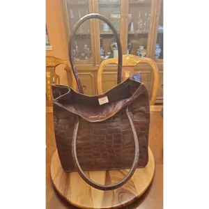 Ralph Lauren Signature Safari Embossed Tote Bag Brown Faux Leather LRG thumbnail 11