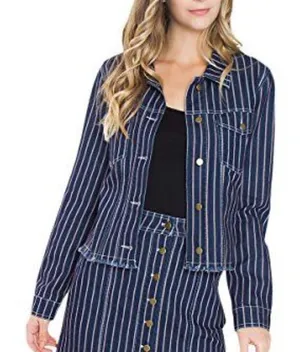 Sugar+Lips Red Striped Denim Jacket thumbnail 1