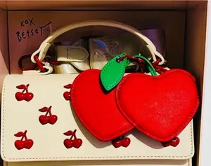 🍒👜BETSEY JOHNSON Cherry Top Handle Crossbody with Cherry Charm Chalk (Cream) Red thumbnail 2