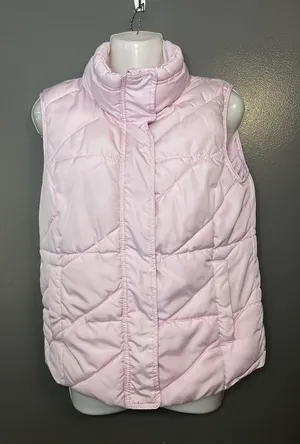 Oodji Super Active Puffer Vest Womens Small Pink Quilted Zip Snap High Collar thumbnail 1