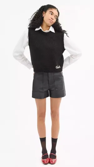 COACH Crewneck Sweater Vest Black Embroidered Organic Cotton Wool Cashmere Large thumbnail 1