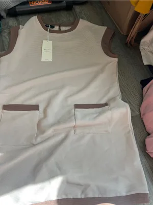 NWT Dokotoo Casual‎ Cream Shift Dress with Brown Trim size L thumbnail 5