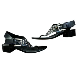 Michael Kors Black Studded Valencia Thong Block Low Block Heel Sandals Size 5.5 thumbnail 4