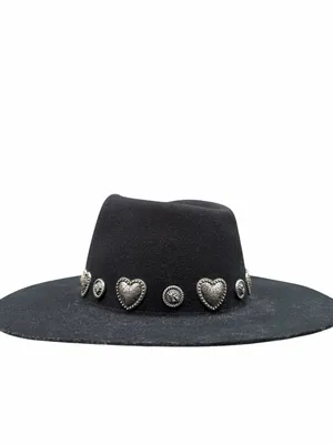 Wyeth Rochelle Boater Hat Black Wool Felt Western Heart Concho Vintage Cowgirl thumbnail 11