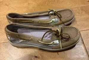 Sperry top sliders women’s boat shoes loafers tan gold sz 10 thumbnail 1