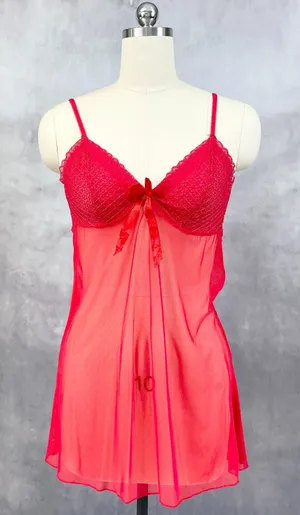 Very Sexy Chemise Nightie Slip Dress Womens‎ 10 Red Sheer Whimsy Fairy Dainty thumbnail 1