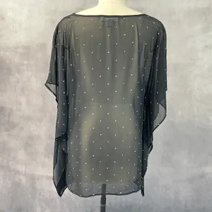 Michael Kors Womens Poncho Top Size S/M Black Gold Studded Sheer Flowy Glam thumbnail 4