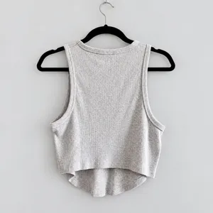 Aerie Light Heather Gray Ribbed Cropped Tank Top XL High Neck High Low Hem thumbnail 2