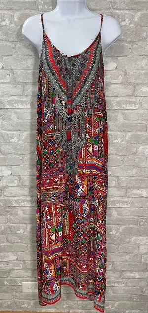INOA Red Mixed-Print Silk Spaghetti-Strap Maxi Dress thumbnail 1
