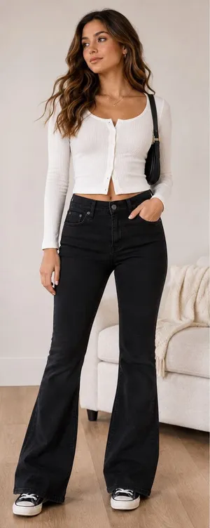 Aeropostale Size 6 Black High Rise Flare Stretch Jeans Non Ripped NEW Comfort thumbnail 1