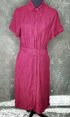 A New Day‎ Button Down Midi Dress W/ Belt thumbnail 1