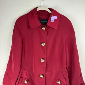 London Fog Red Button Front Trench Coat Jacket Sz Medium Plaid Flannel Lined thumbnail 3