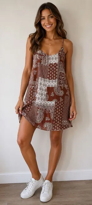 LA Hearts Paisley Slip Dress Medium Boho Patchwork Mini Dress thumbnail 1