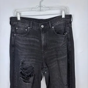 American Eagle Skater Jean Black‎ Distressed Baggy Wide Leg Grunge Size 8 Short thumbnail 3
