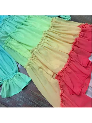 Champagne & Strawberry Rainbow Colorblock Tiered High Low Dress XS Chiffon Ombré thumbnail 4