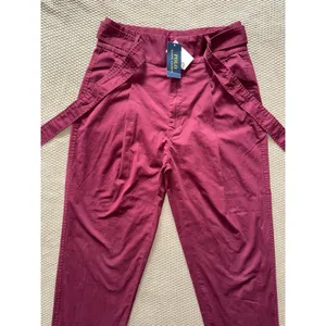 Polo Ralph Lauren Women's High Rise Retro Burgundy Pants Belted Size 6 NWT thumbnail 2