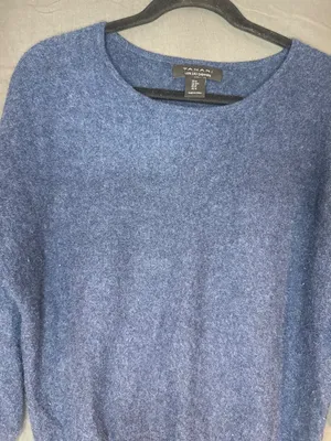 Tahari Women’s M 100% 2-Ply Cashmere Sweater Blue Dolman Relaxed Pullover thumbnail 3