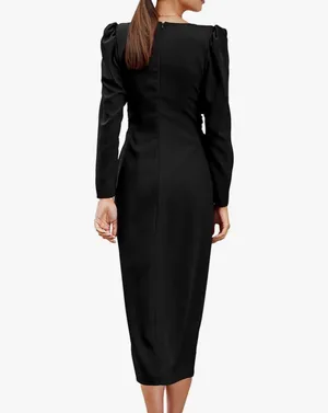 PRETTYGARDEN Women's Spring Fall Fashion Long Puff Sleeve Maxi Dresses V Neck Twist Front Formal Dress with Slit thumbnail 2