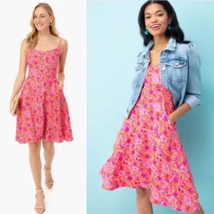 Tuckernuck Floral Mini Dress Womens Pink Orange Linen Pocket Sundress Excellent thumbnail 2