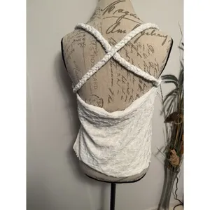 Free‎ People Mykonos Top Women XS White Strappy Textured Cowl Neck Scooped Hem thumbnail 3