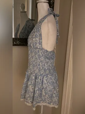 LOVE SHACK FANCY blue white floral Luisetta Dress size XL thumbnail 3