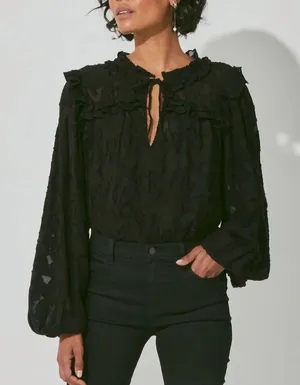Cleobella Amara Blouse Black Floral Jacquard Ruffle Tie Neck Size XS thumbnail 1