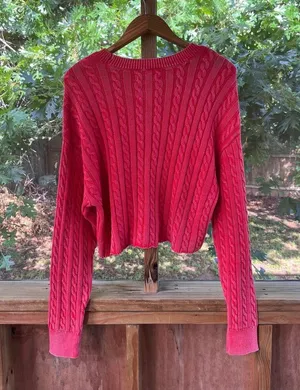 Aerie Women's Faded Cable Knit Cropped Pullover Sweater Red Size XL. NEW thumbnail 2