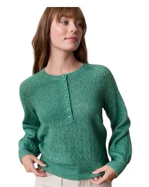 Women's LC Lauren Conrad Pointelle Henley Knitted Sweater Emerald Green Large thumbnail 1