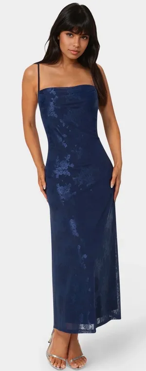 Bebe Jacquard Mesh Cowl A-Line Maxi Dress thumbnail 1