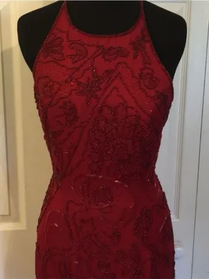 Vintage Blushe Impressions Red Beaded Maxi Gown Open Back Crossover Dress Size 6 thumbnail 5