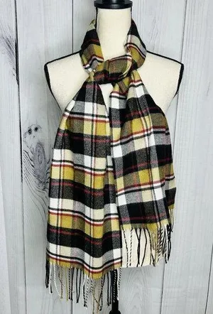 100% Cashmere Scarf Camel Tan Tartan Plaid Made in Scotland 70" x 12" NWOT thumbnail 1
