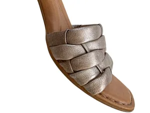 EUC Born Leather Shonie Heeled Sandals Gold Size 8 Retail $130.00 thumbnail 5