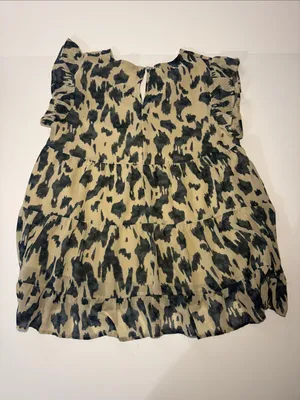 entro Beige and Gray Floral V-Neck Tiered Flutter Sleeve Tunic thumbnail 5