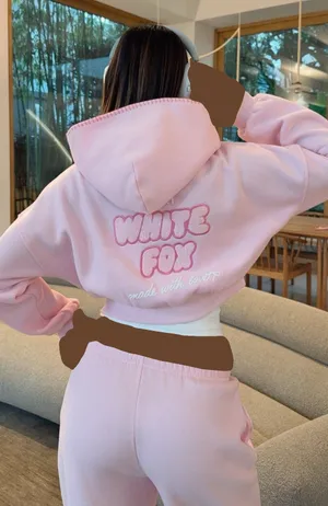 White Fox Boutique Posy Pink Wide Leg Pants And Crop Hoodie Set M/L New thumbnail 6