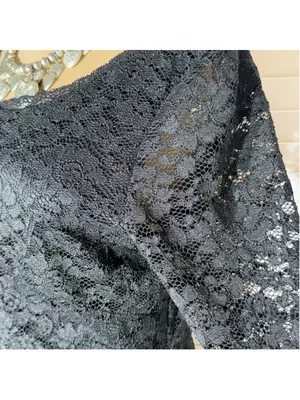 Black sheer lace dress 3/4 sleeves cocktail wedding guest homecoming whimsigoth thumbnail 12