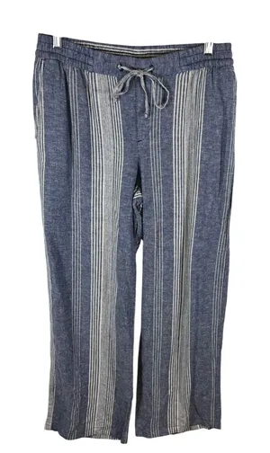 Old Navy‎ Womens Blue White Striped Linen Blend Drawstring Straight Leg Pants M thumbnail 1