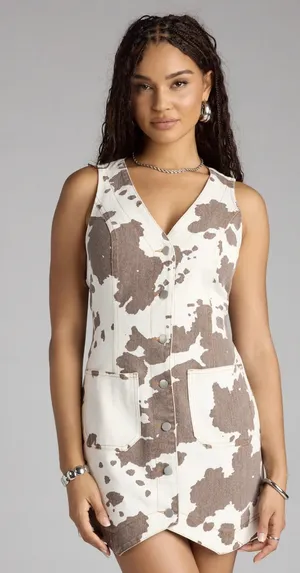 Windsor Cow Print Denim Dress Mini thumbnail 1